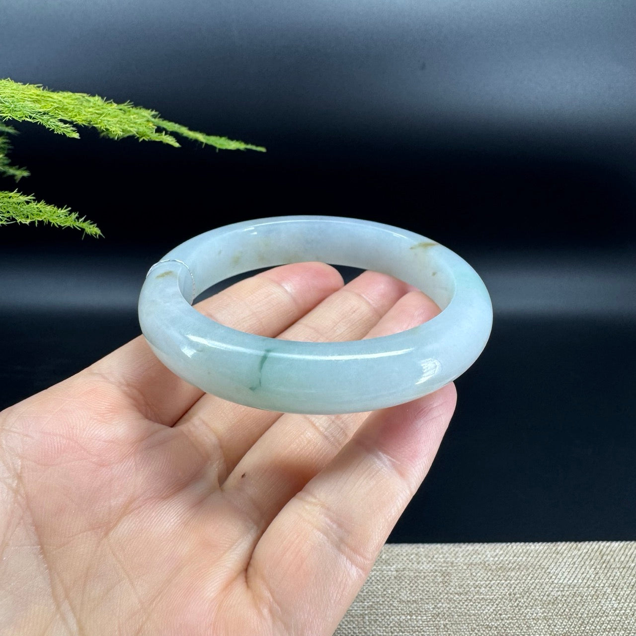 Genuine Burmese Icy Green Jadeite Jade Bangle Bracelet (56.5mm)