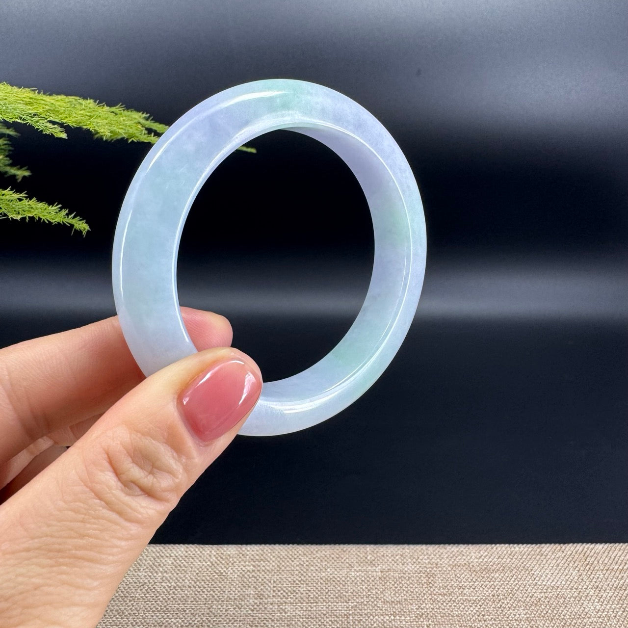 Genuine Burmese Lavender Green Jadeite Jade Bangle Bracelet (55.2mm)