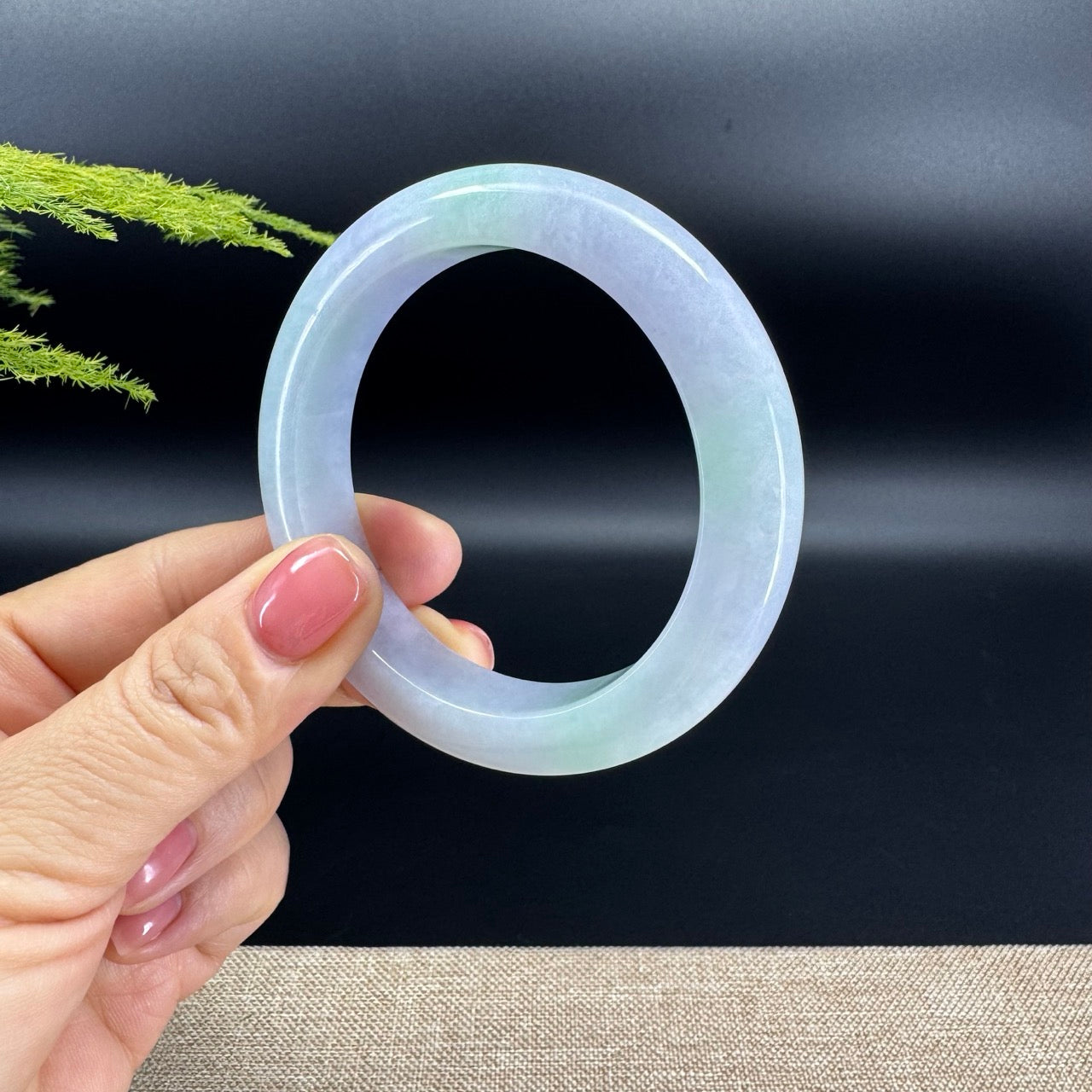 Genuine Burmese Lavender Green Jadeite Jade Bangle Bracelet (55.2mm)