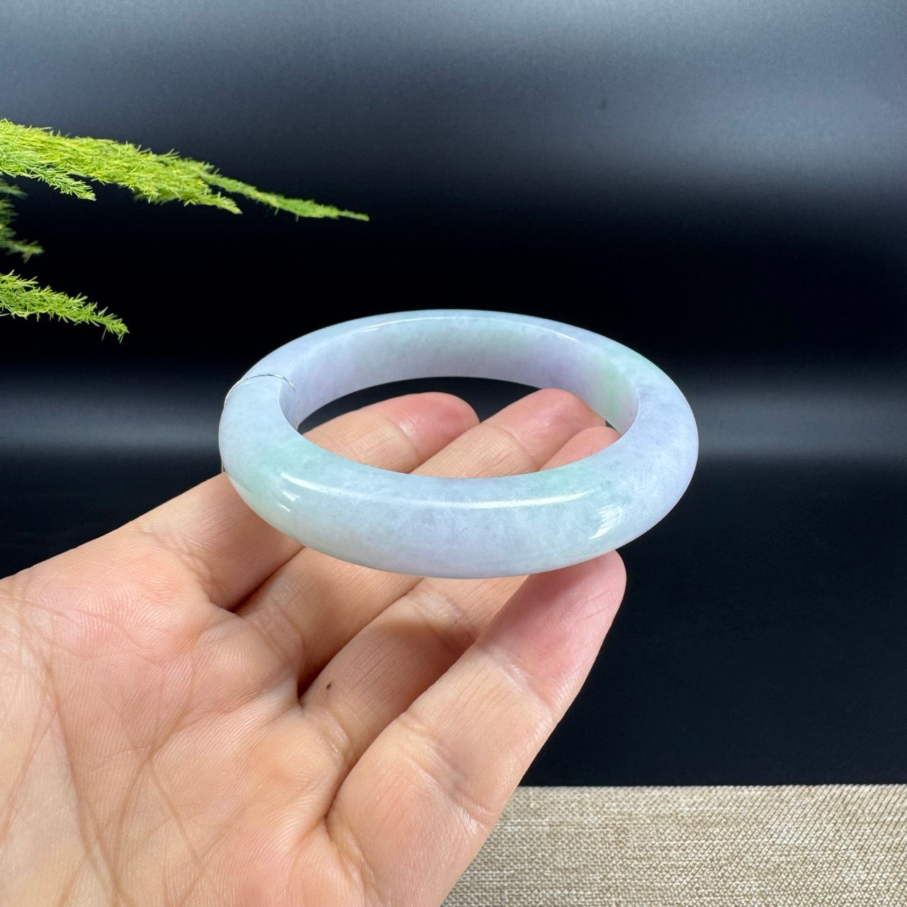 Genuine Burmese Lavender Green Jadeite Jade Bangle Bracelet (55.2mm)