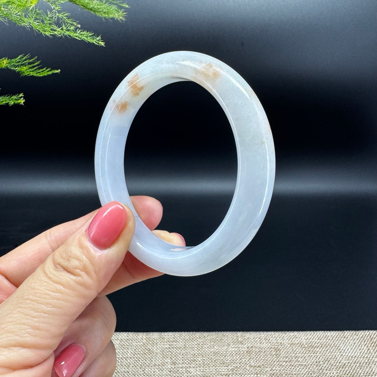 Genuine Burmese Light Green & Sajin Jadeite Jade Bangle Bracelet (55mm)
