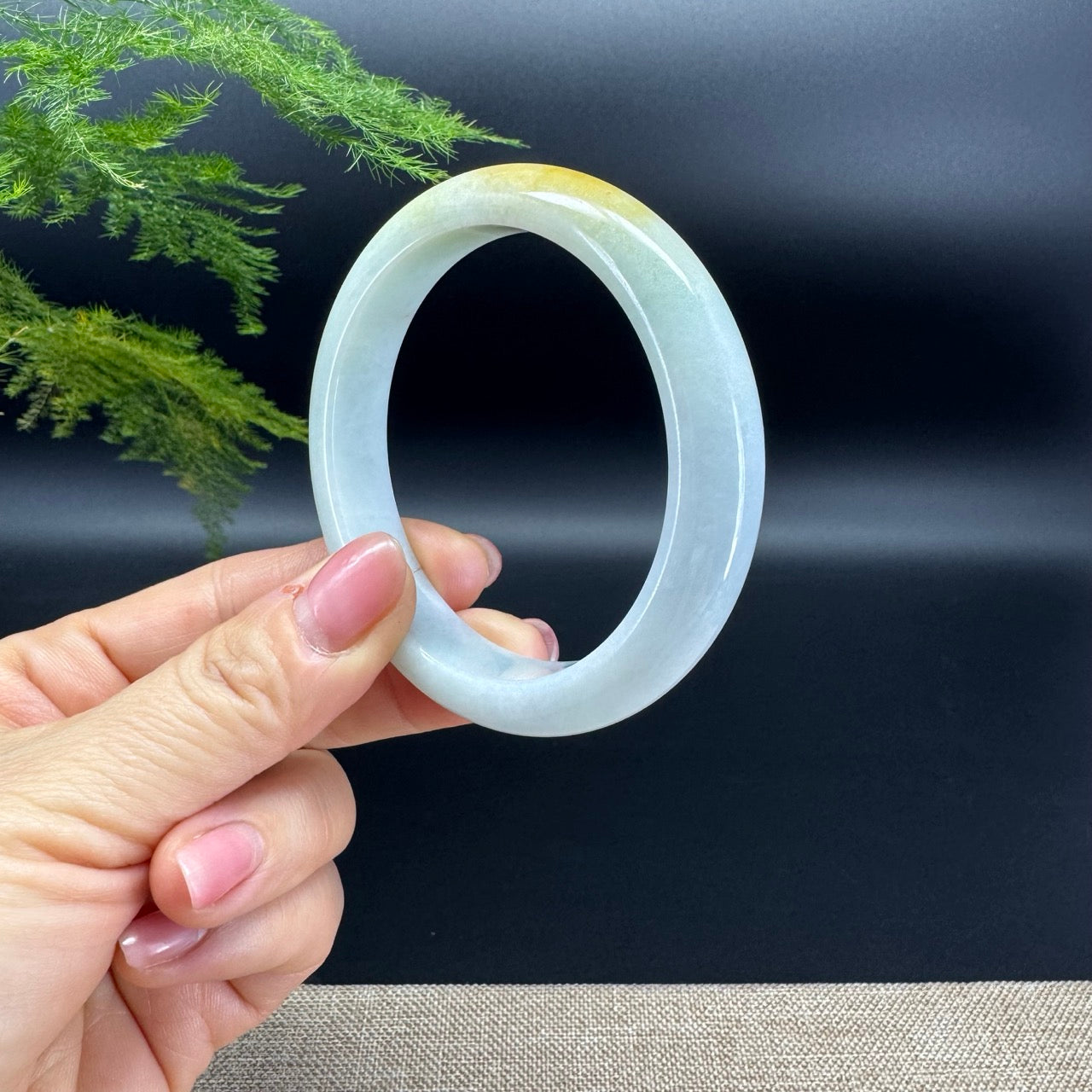 Genuine Burmese Yellow Green Jadeite Jade Bangle Bracelet (58.3mm)