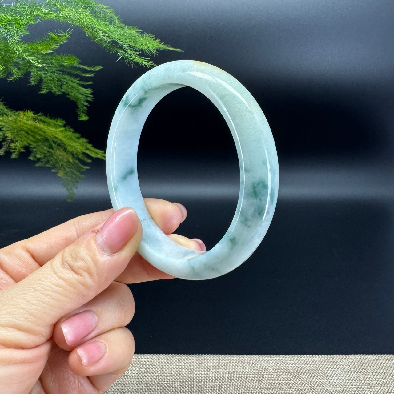 Genuine Burmese Blue Flower Jadeite Jade Bangle Bracelet (58.2mm)