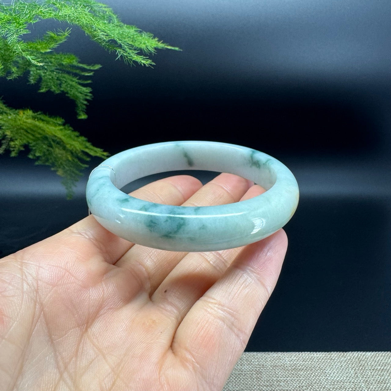 Genuine Burmese Blue Flower Jadeite Jade Bangle Bracelet (58.2mm)