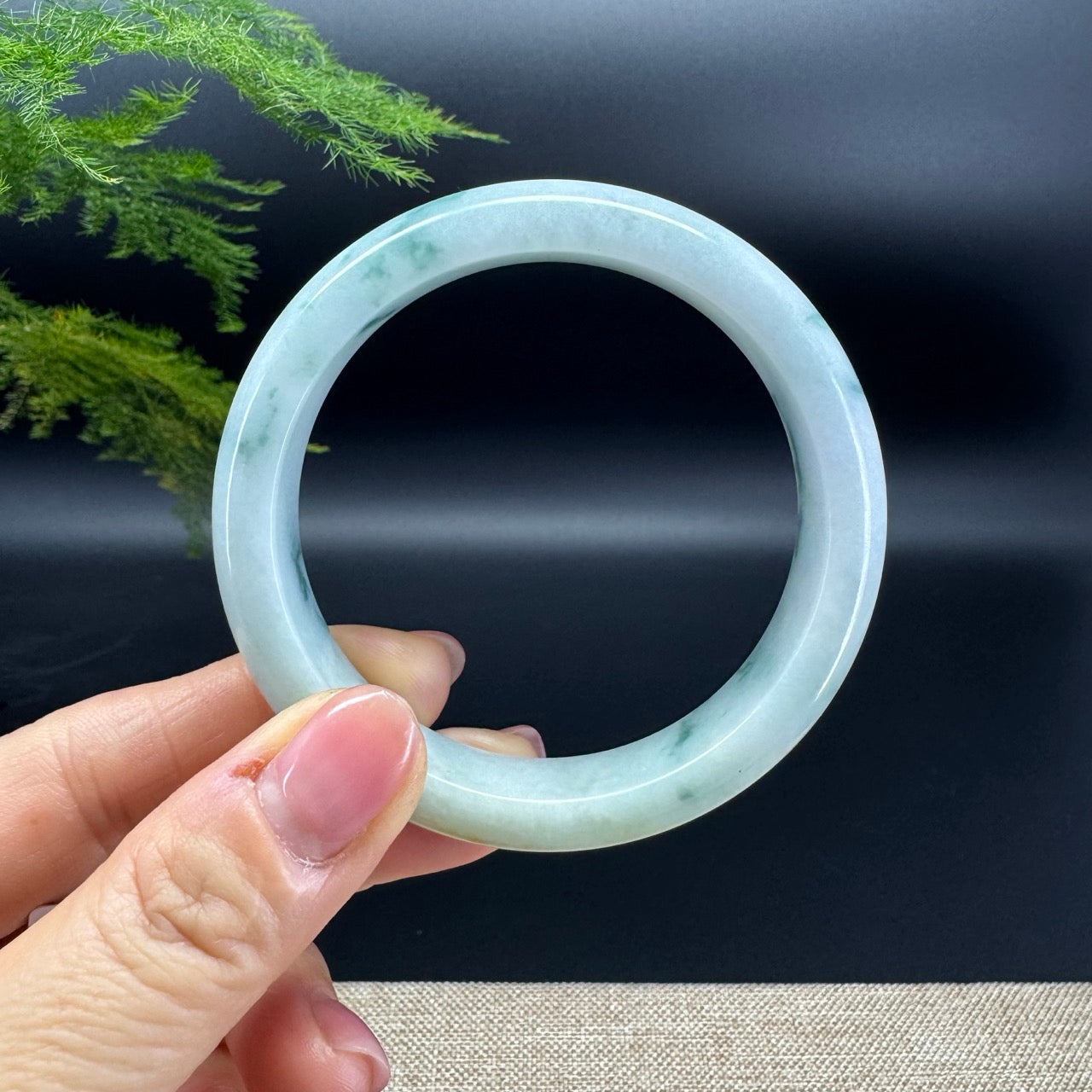 Genuine Burmese Blue Flower Jadeite Jade Bangle Bracelet (58.2mm)