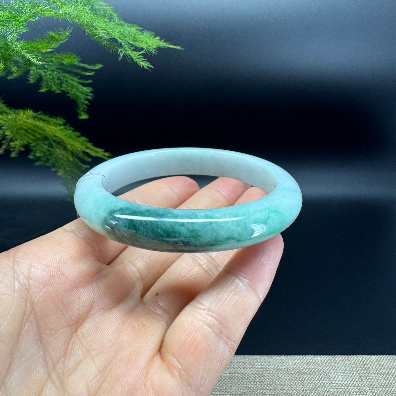 Genuine Burmese Forest Green Jadeite Jade Bangle Bracelet (61.5mm)