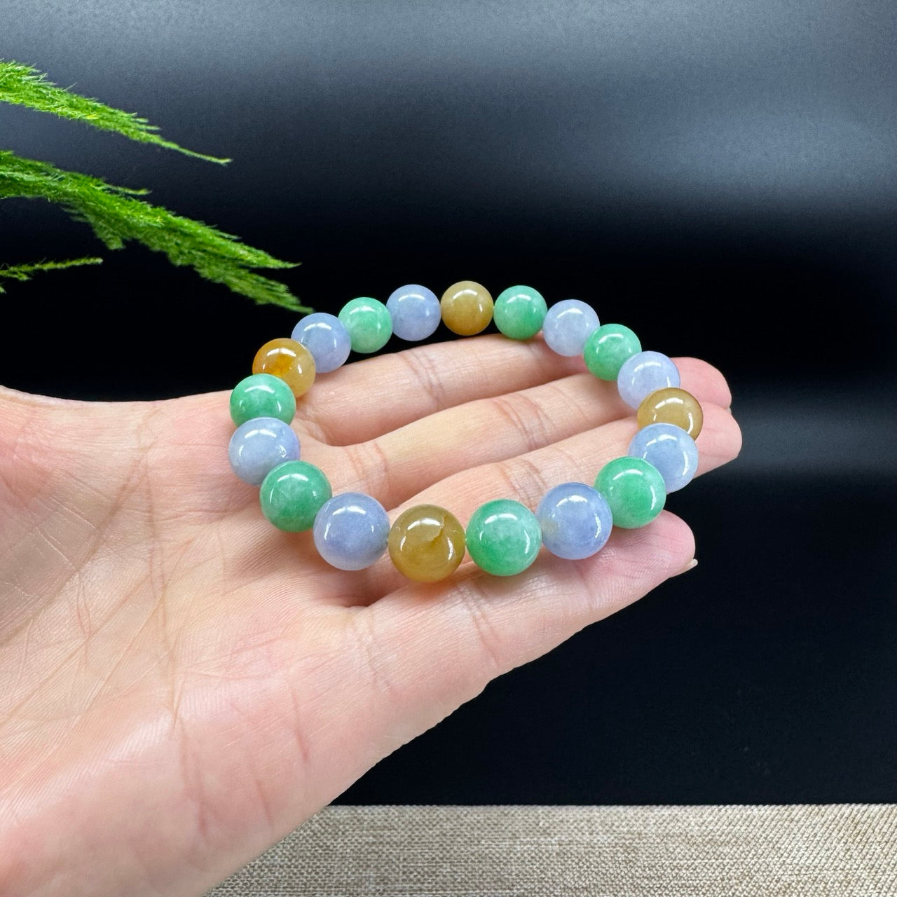 Natural Jadeite Jade Round Multicolor Beads Bracelet ( 10 mm )