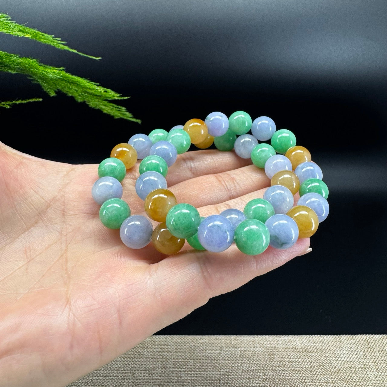 Natural Jadeite Jade Round Multicolor Beads Bracelet ( 10 mm )