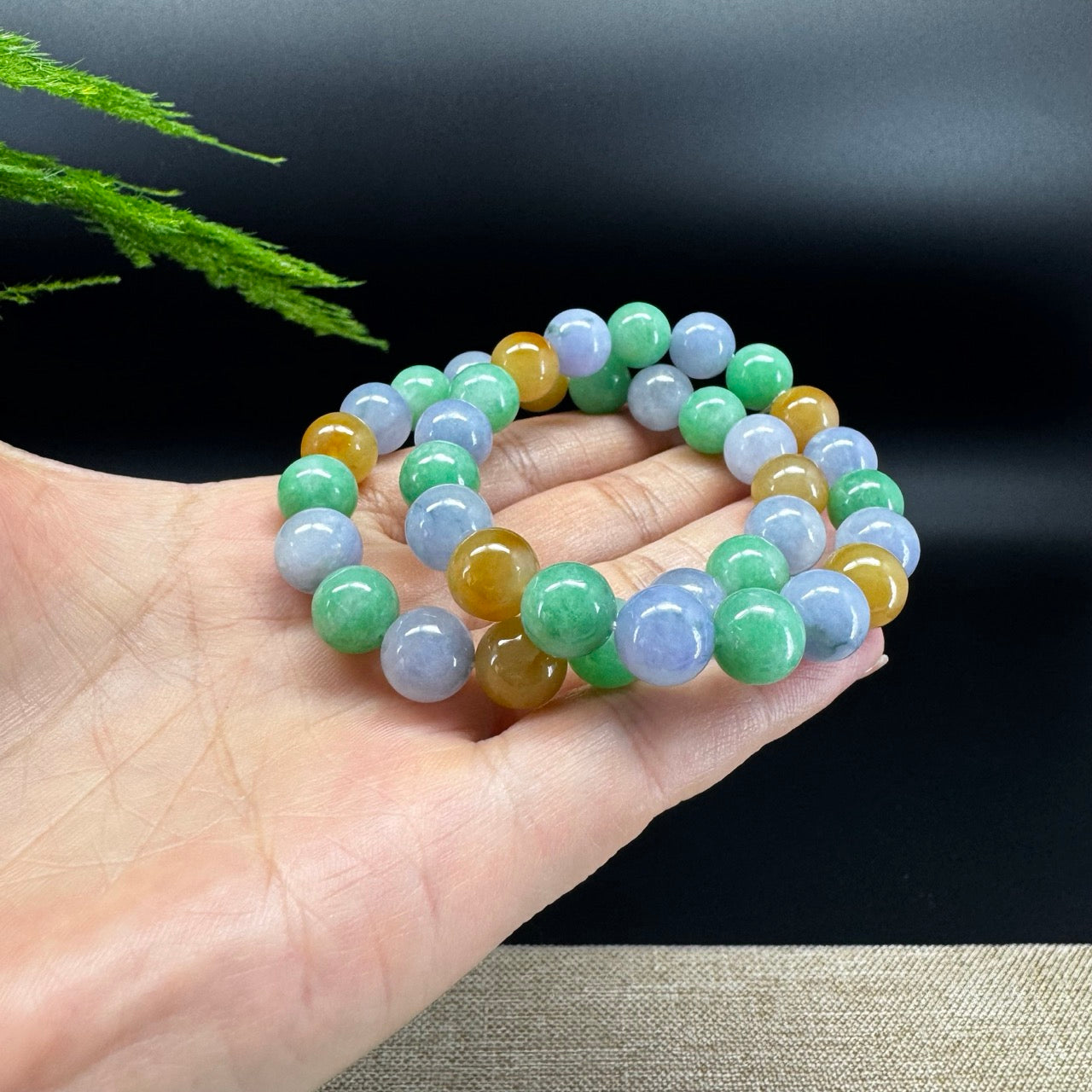 Natural Jadeite Jade Round Multicolor Beads Bracelet ( 10 mm )