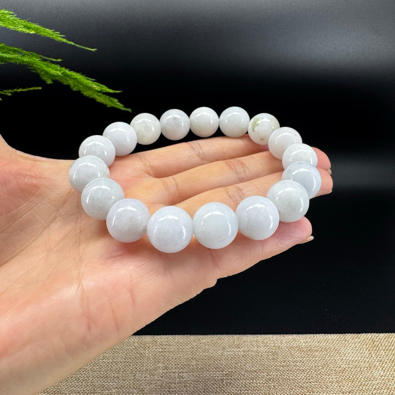 RealJade® Genuine Jadeite Jade Round White Green Beads Bracelet ( 13.5mm ) For Men