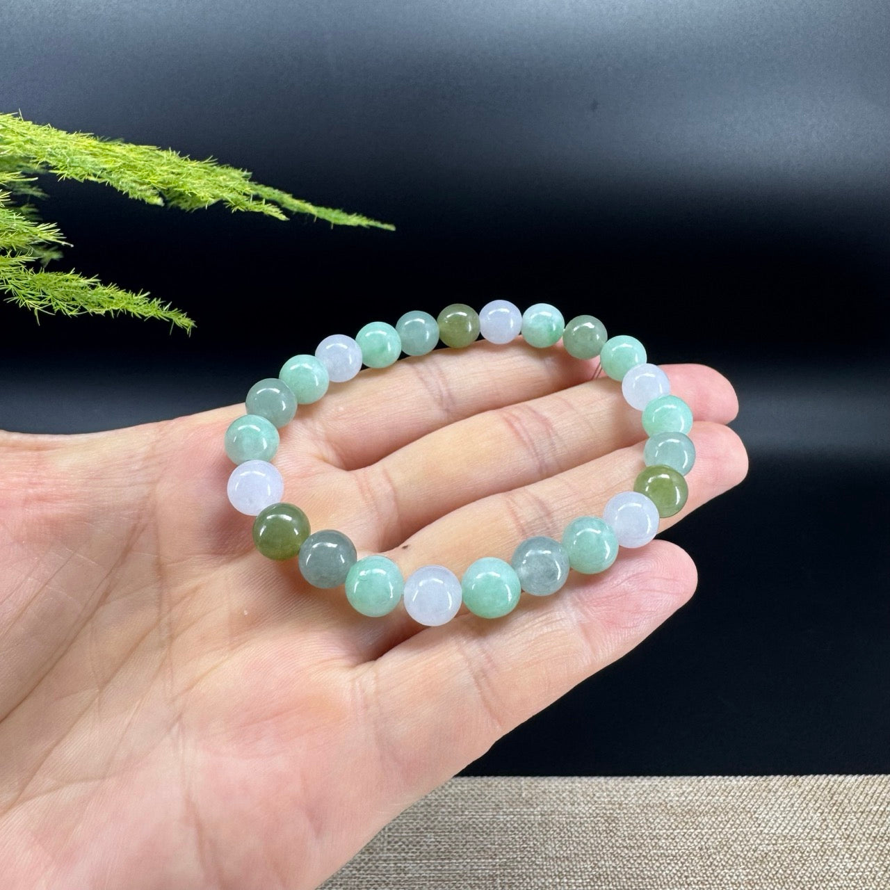 RealJade® Co. Genuine Jadeite Jade Round Multi-Green Beads Bracelet (8mm)