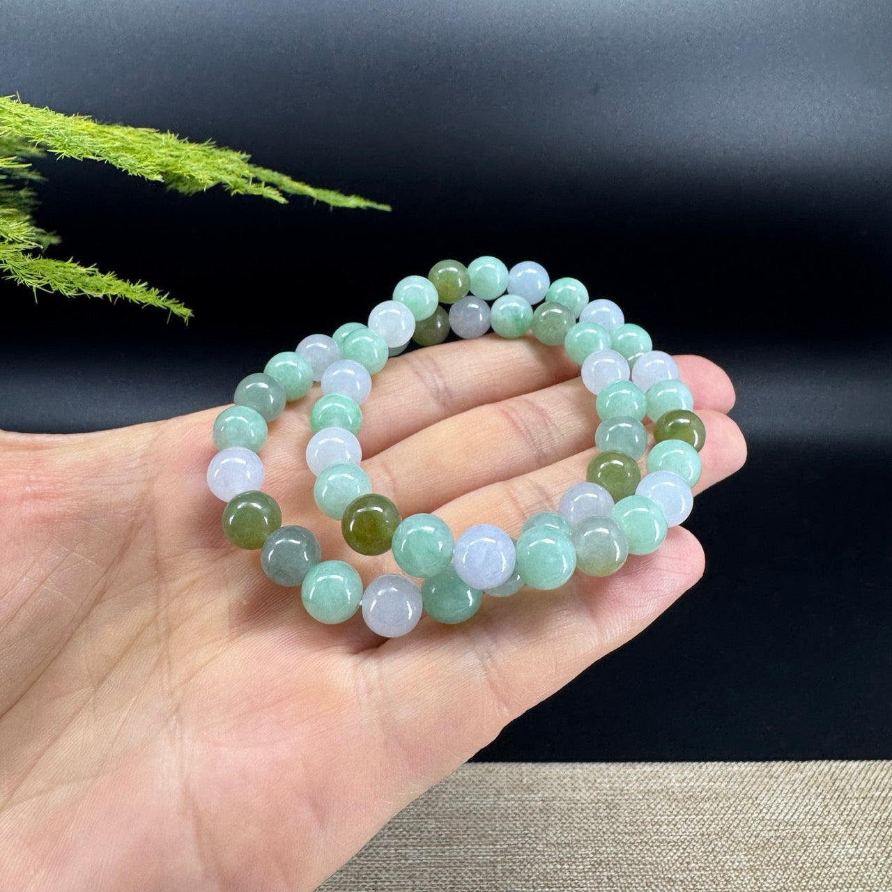 RealJade® Co. Genuine Jadeite Jade Round Multi-Green Beads Bracelet (8mm)