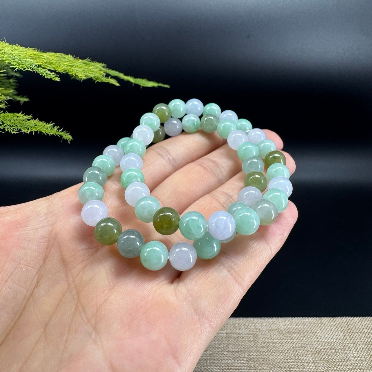 RealJade® Co. Genuine Jadeite Jade Round Multi-Green Beads Bracelet (8mm)