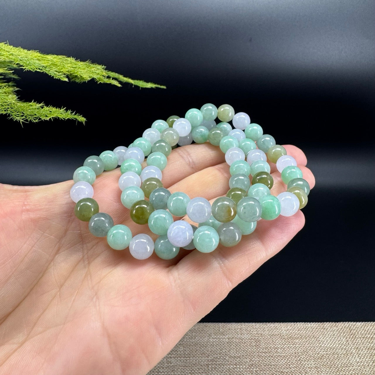 RealJade® Co. Genuine Jadeite Jade Round Multi-Green Beads Bracelet (8mm)