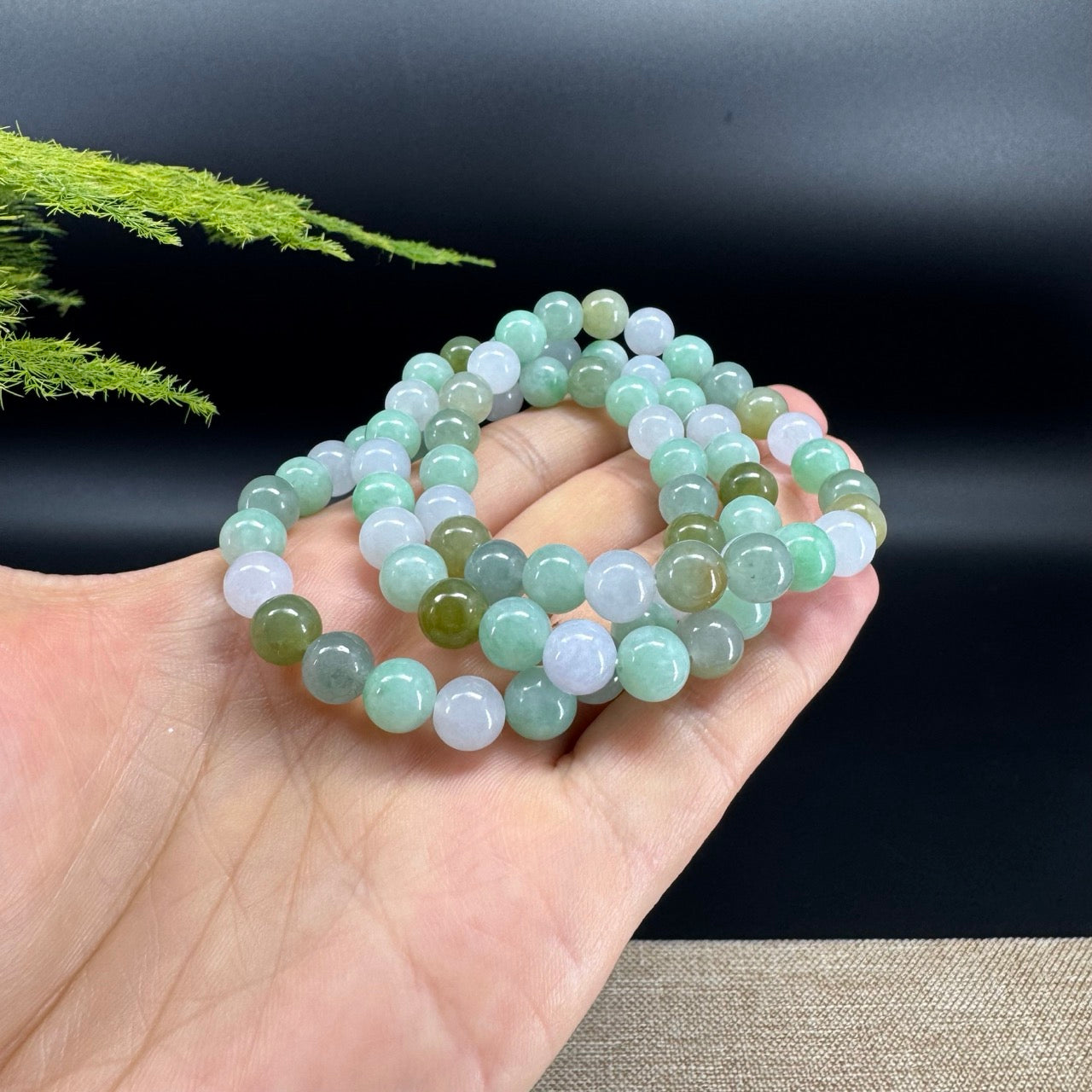 RealJade® Co. Genuine Jadeite Jade Round Multi-Green Beads Bracelet (8mm)