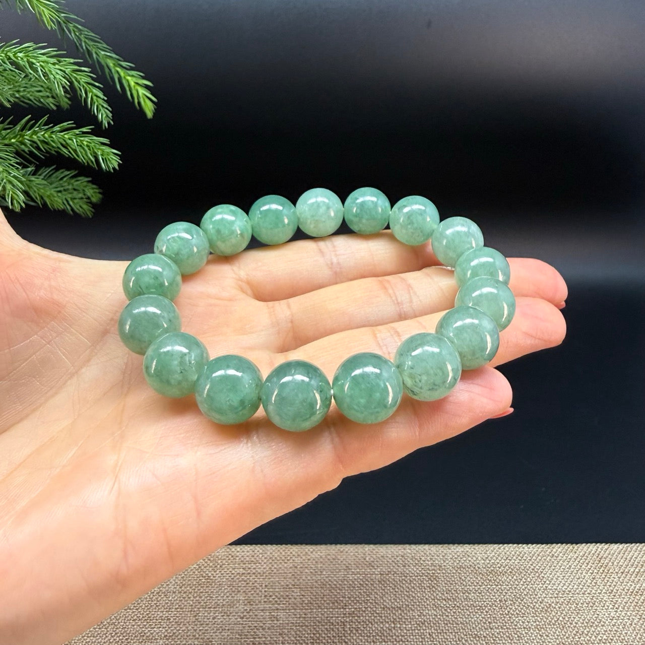 RealJade® Co. Genuine Jadeite Jade Round Green Beads Bracelet (12.3mm)