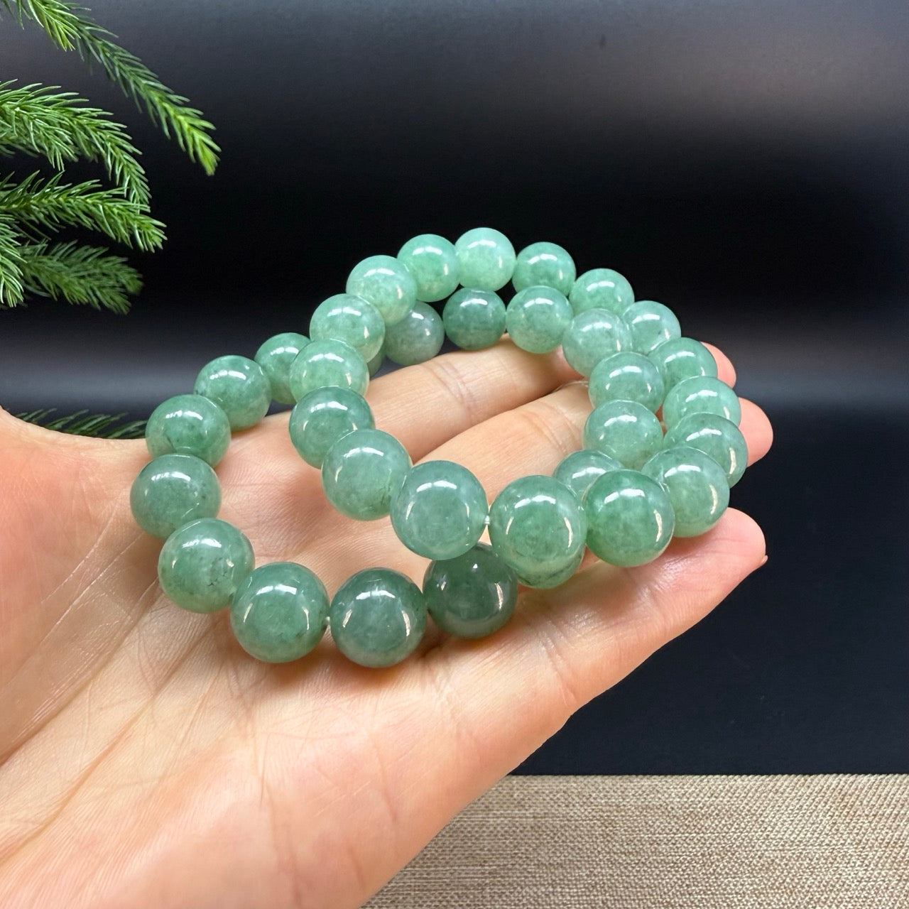 RealJade® Co. Genuine Jadeite Jade Round Green Beads Bracelet (12.3mm)