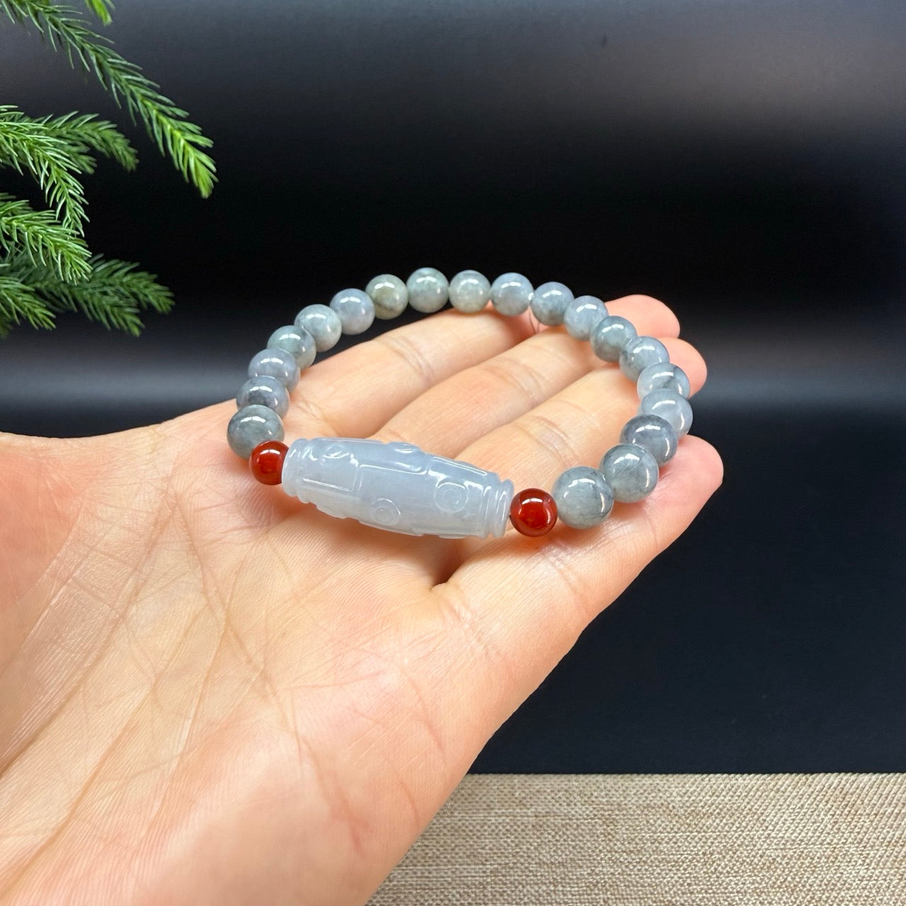 RealJade® Co. Genuine Jadeite Jade Round Icy Wuji Dzi Beads Bracelet (8mm)