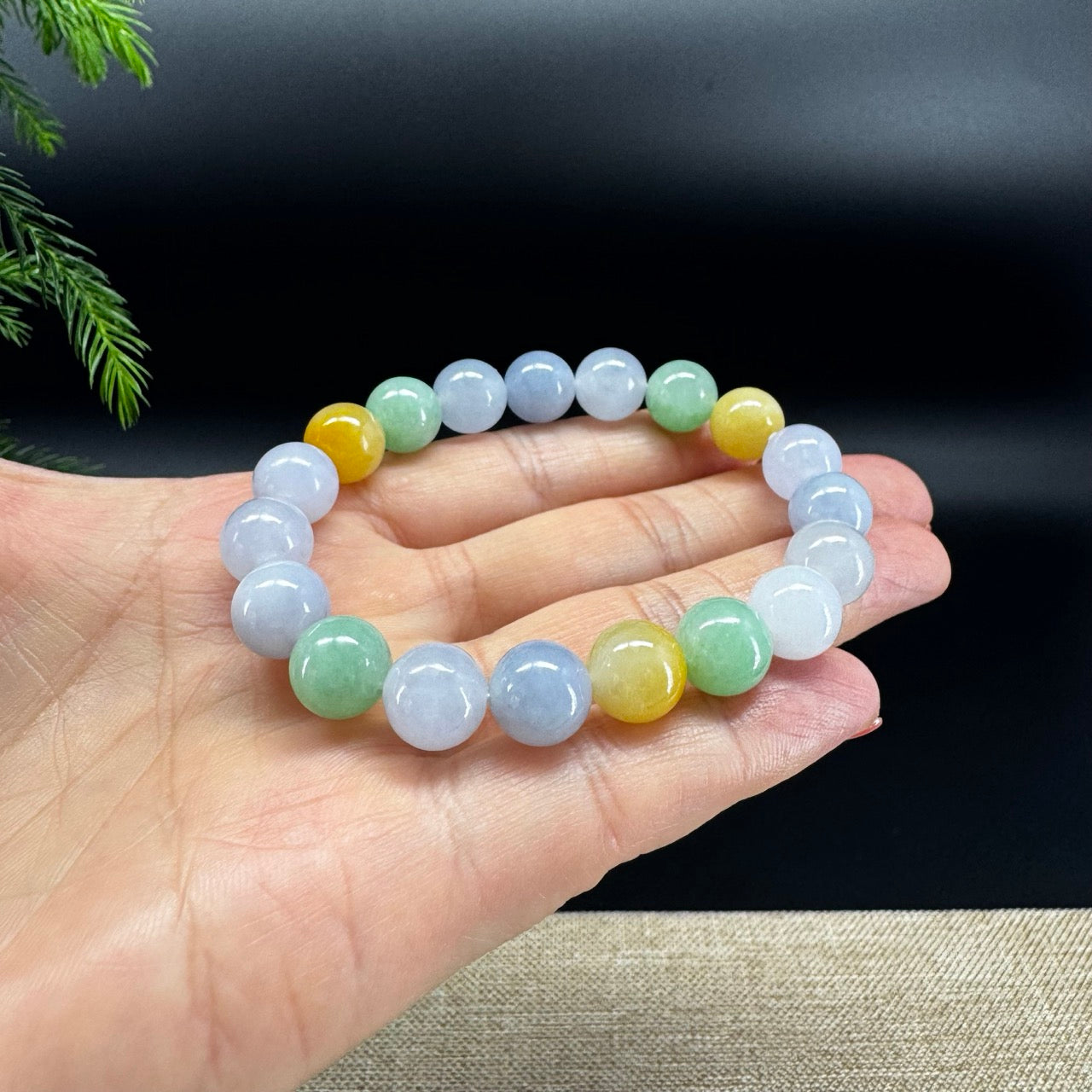 Natural Jadeite Jade Round Multicolor Beads Bracelet ( 10 mm )