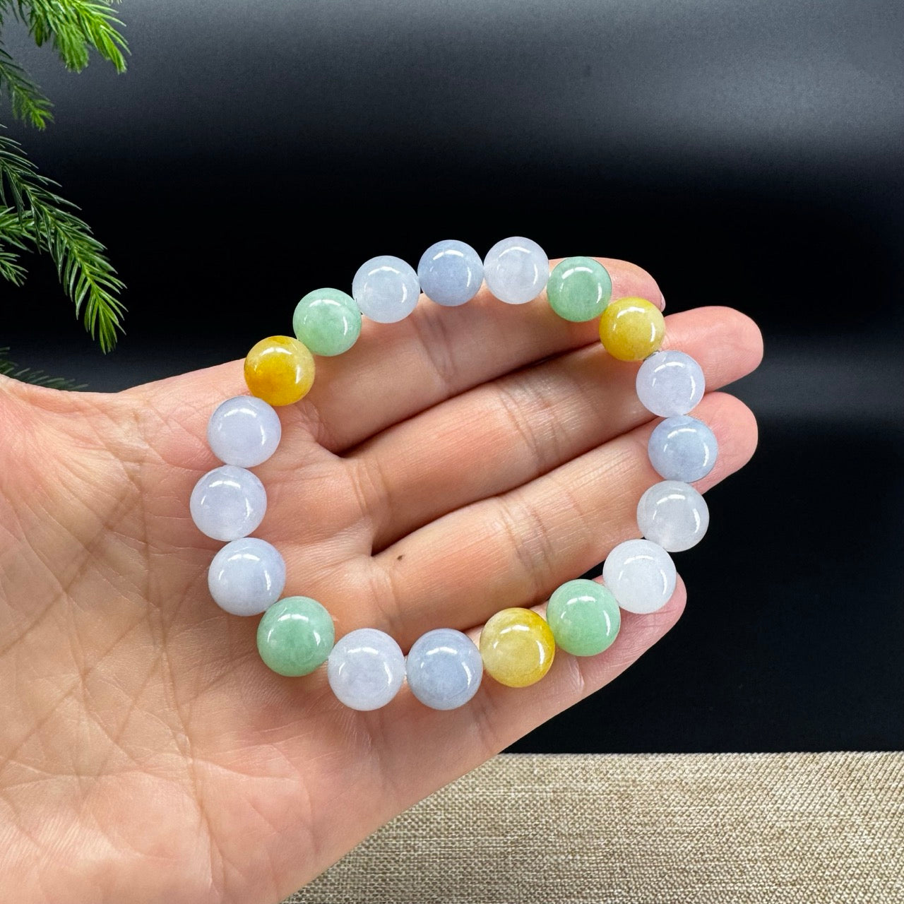 Natural Jadeite Jade Round Multicolor Beads Bracelet ( 10 mm )