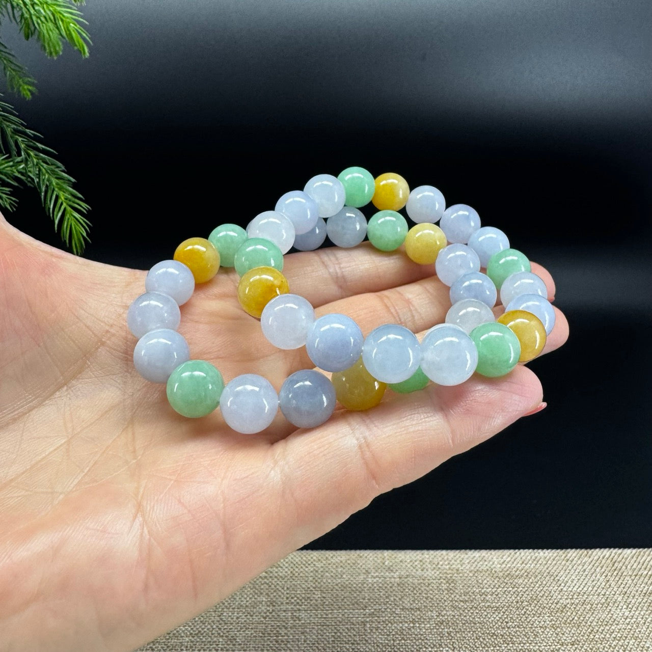 Natural Jadeite Jade Round Multicolor Beads Bracelet ( 10 mm )