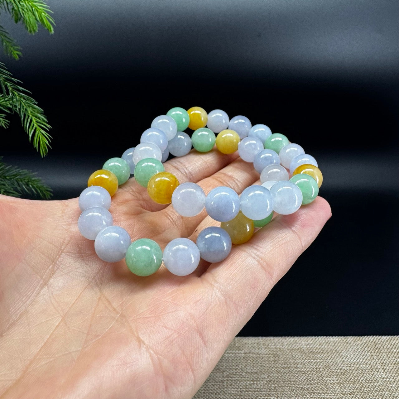 Natural Jadeite Jade Round Multicolor Beads Bracelet ( 10 mm )