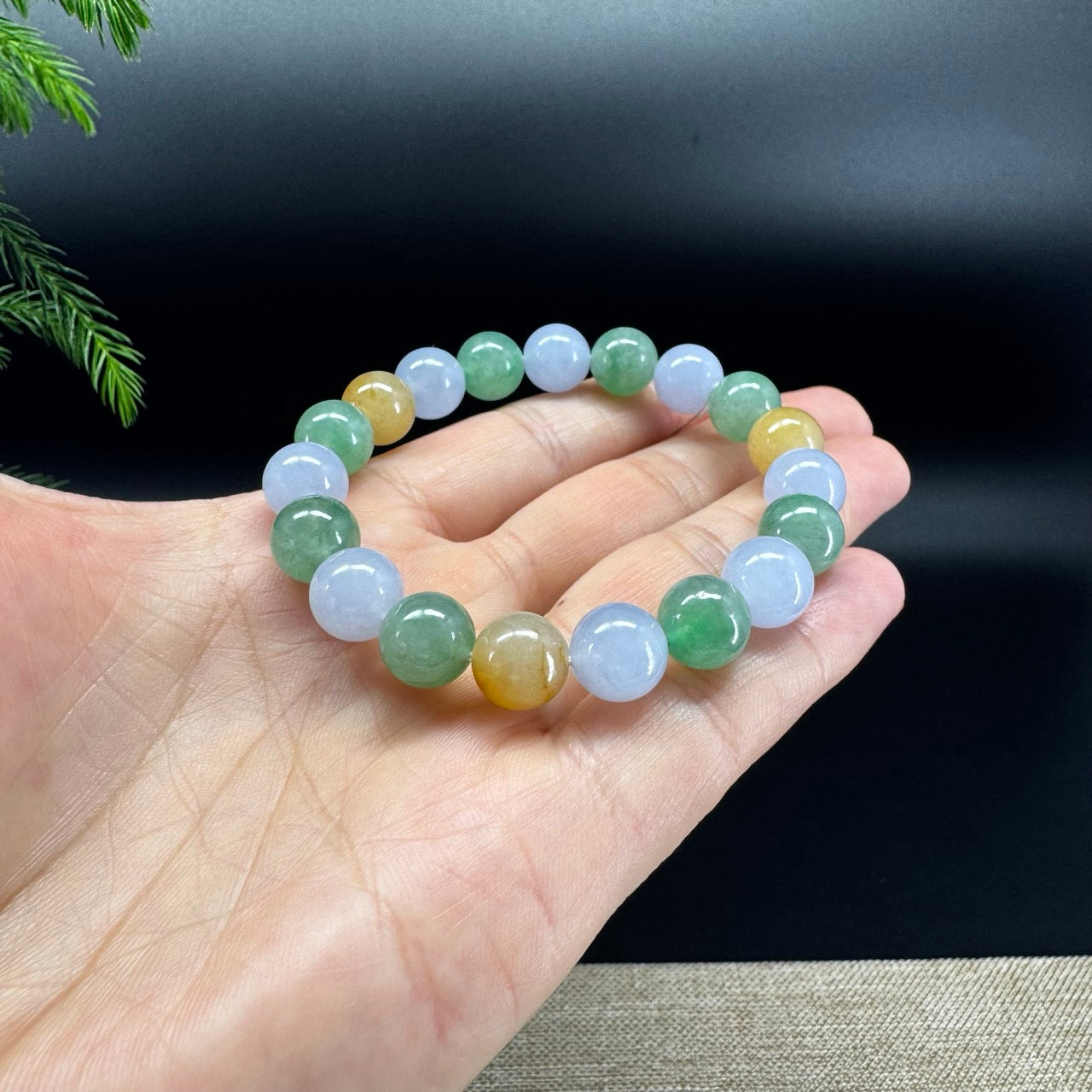 Natural Jadeite Jade Round Multicolor Beads Bracelet ( 10 mm )