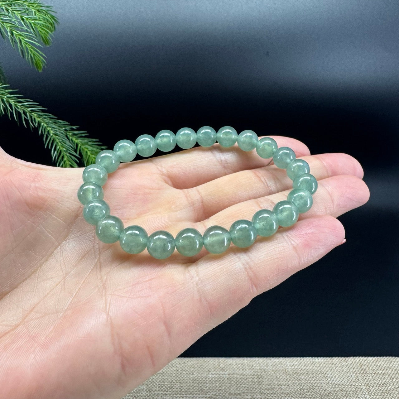 RealJade® Co. Genuine Jadeite Jade Round Ice Green Beads Bracelet (7.8mm)
