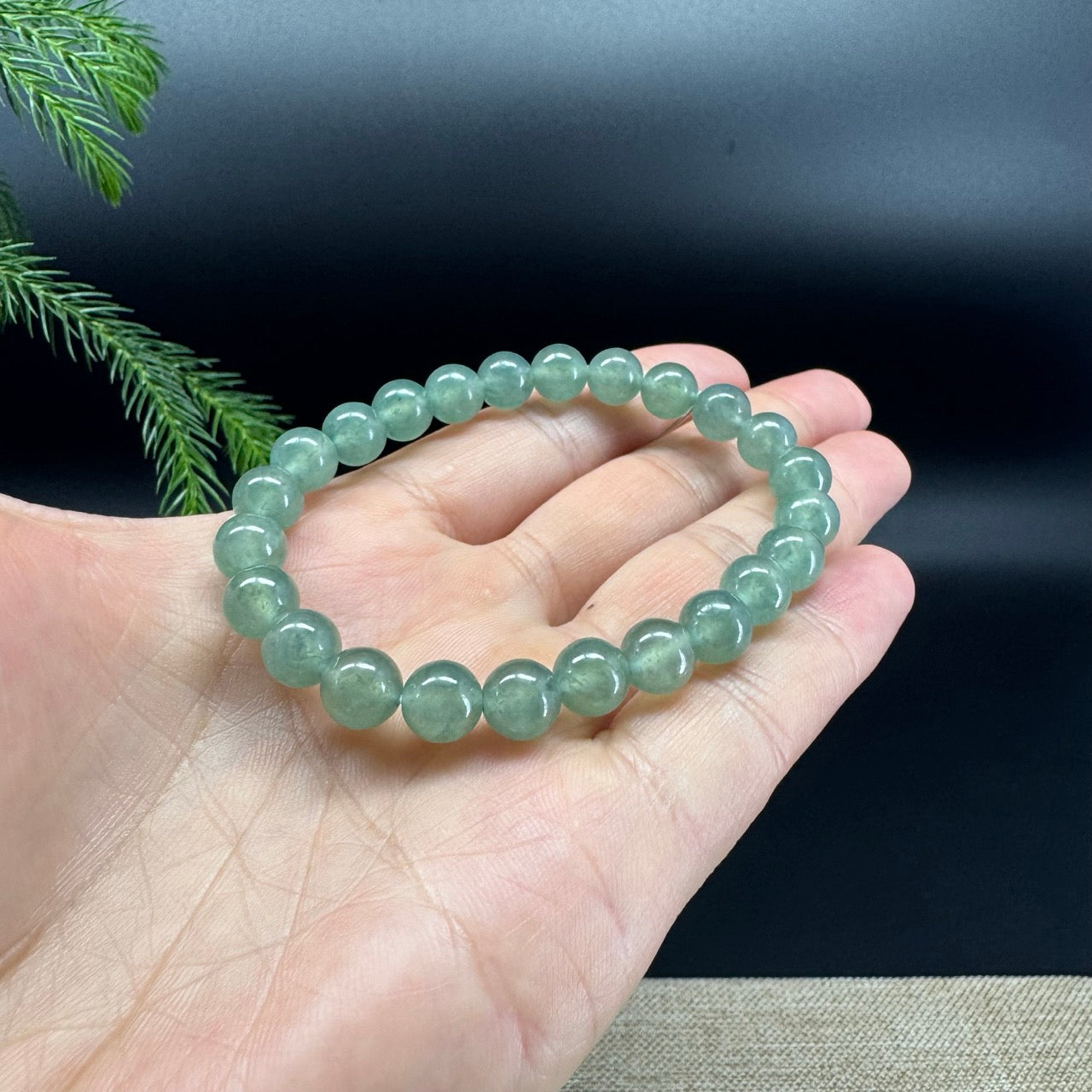 RealJade® Co. Genuine Jadeite Jade Round Ice Green Beads Bracelet (7.8mm)