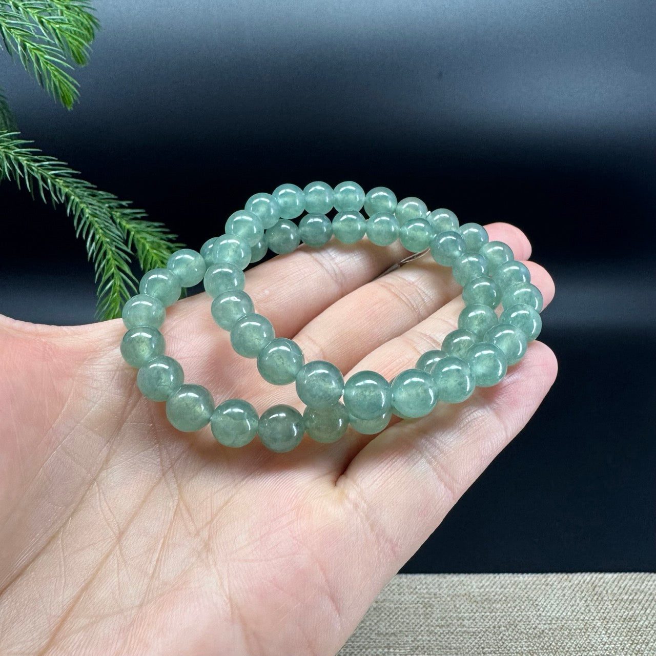 RealJade® Co. Genuine Jadeite Jade Round Ice Green Beads Bracelet (7.8mm)
