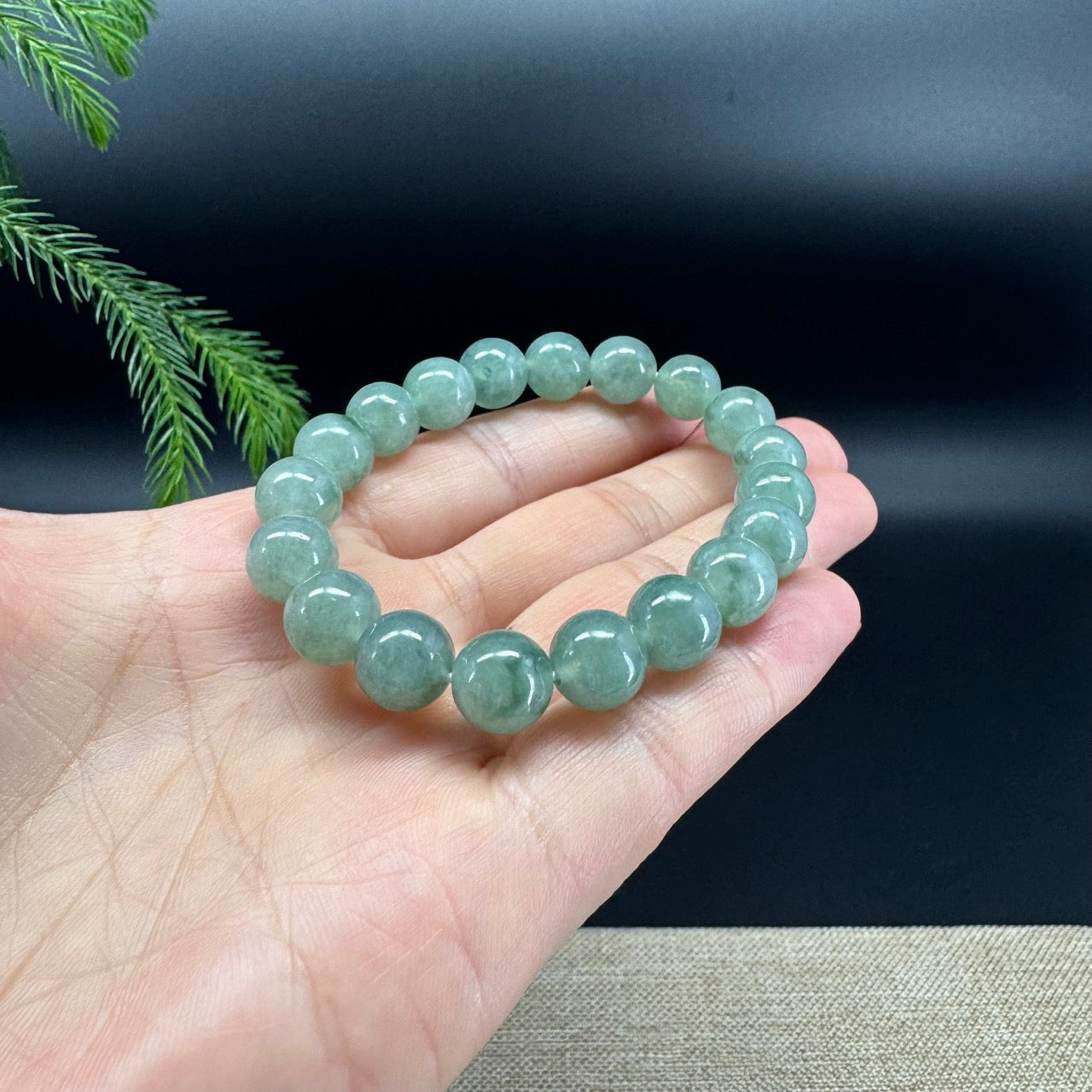 RealJade® Co. Genuine Jadeite Jade Round Blue Green Beads Bracelet (10mm)
