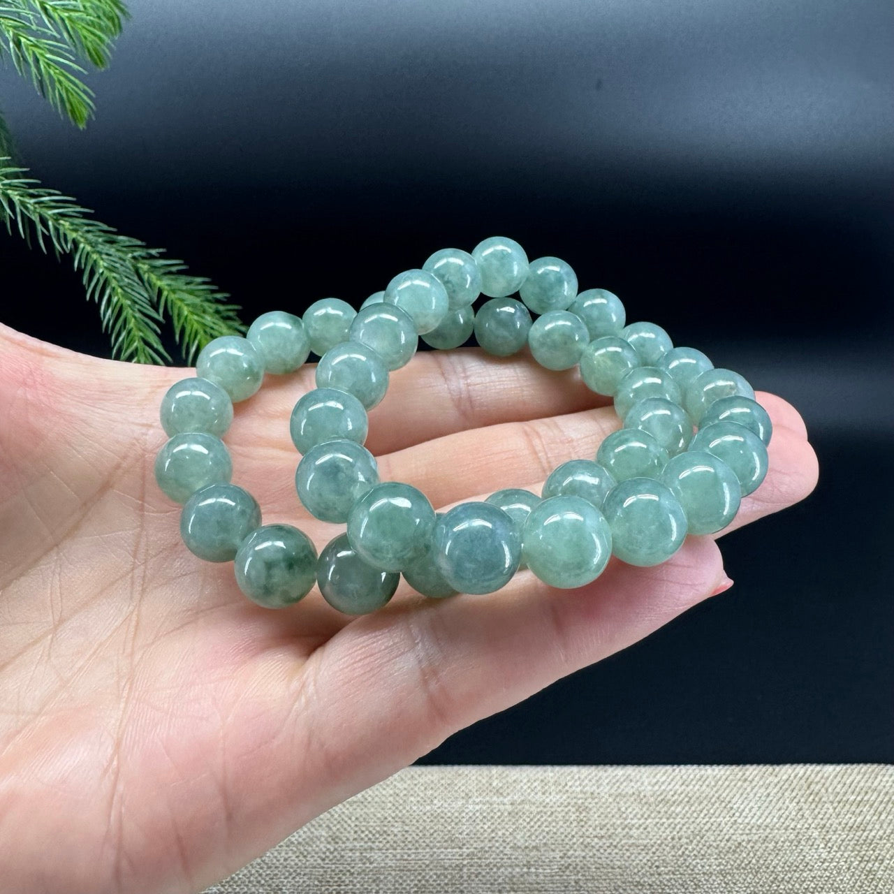 RealJade® Co. Genuine Jadeite Jade Round Blue Green Beads Bracelet (10mm)