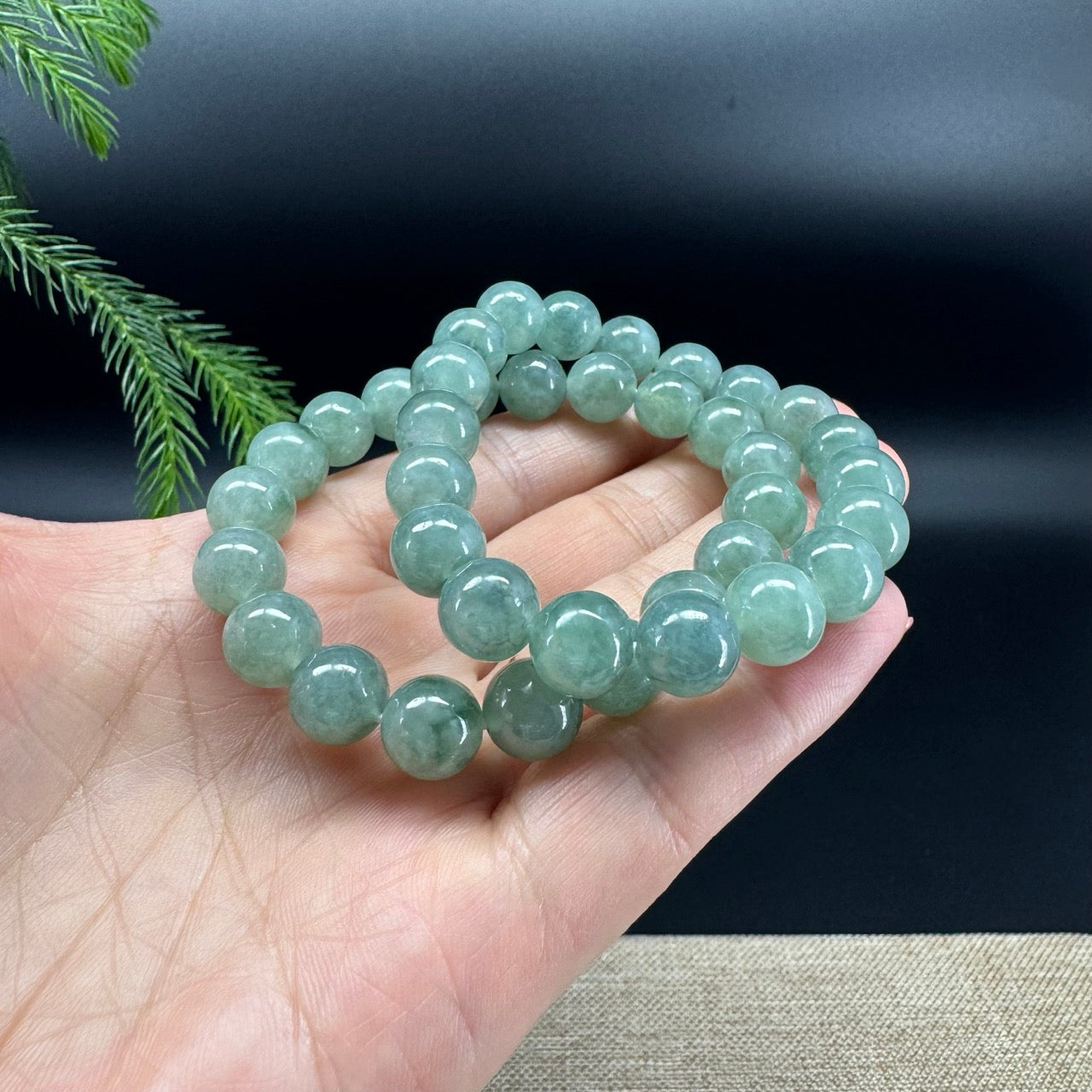 RealJade® Co. Genuine Jadeite Jade Round Blue Green Beads Bracelet (10mm)