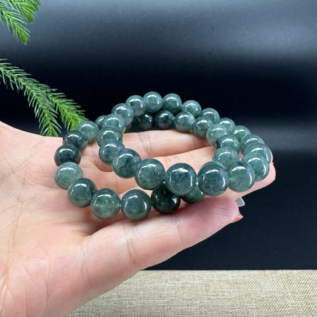 RealJade® Genuine Jadeite Jade Round Dark Green Beads Bracelet ( 10mm )