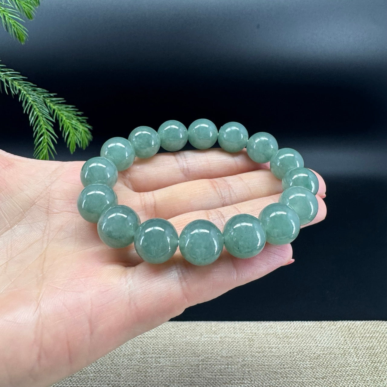 RealJade® Genuine Jadeite Jade Round Blue Green Beads Bracelet ( 12.5 mm )