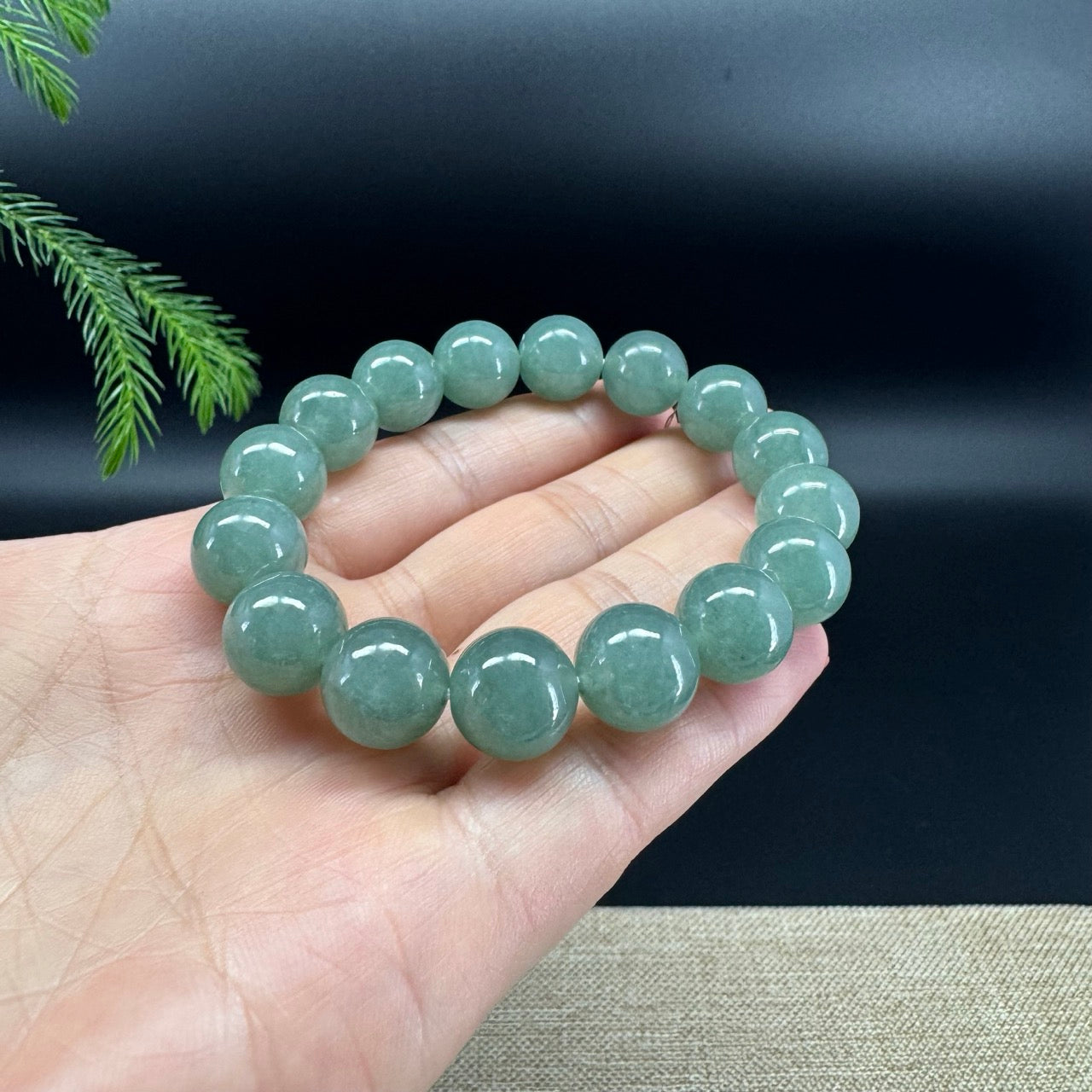 RealJade® Genuine Jadeite Jade Round Blue Green Beads Bracelet ( 12.5 mm )