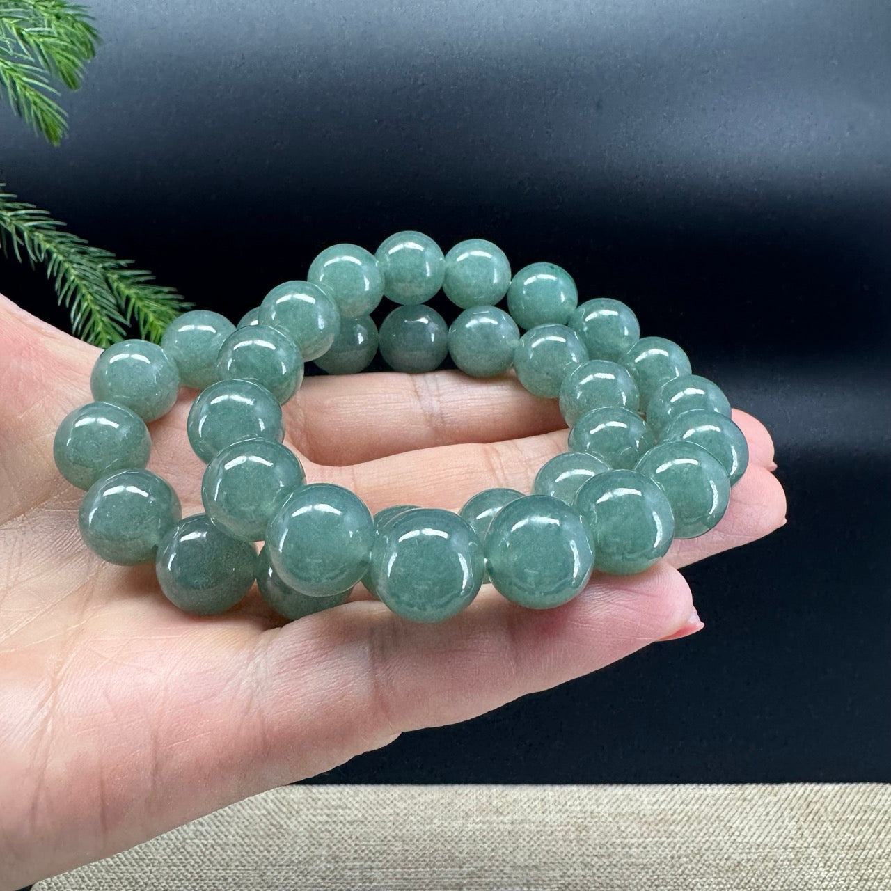 RealJade® Genuine Jadeite Jade Round Blue Green Beads Bracelet ( 12.5 mm )