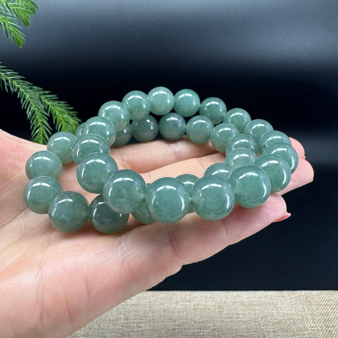 RealJade® Genuine Jadeite Jade Round Blue Green Beads Bracelet ( 12.5 mm )
