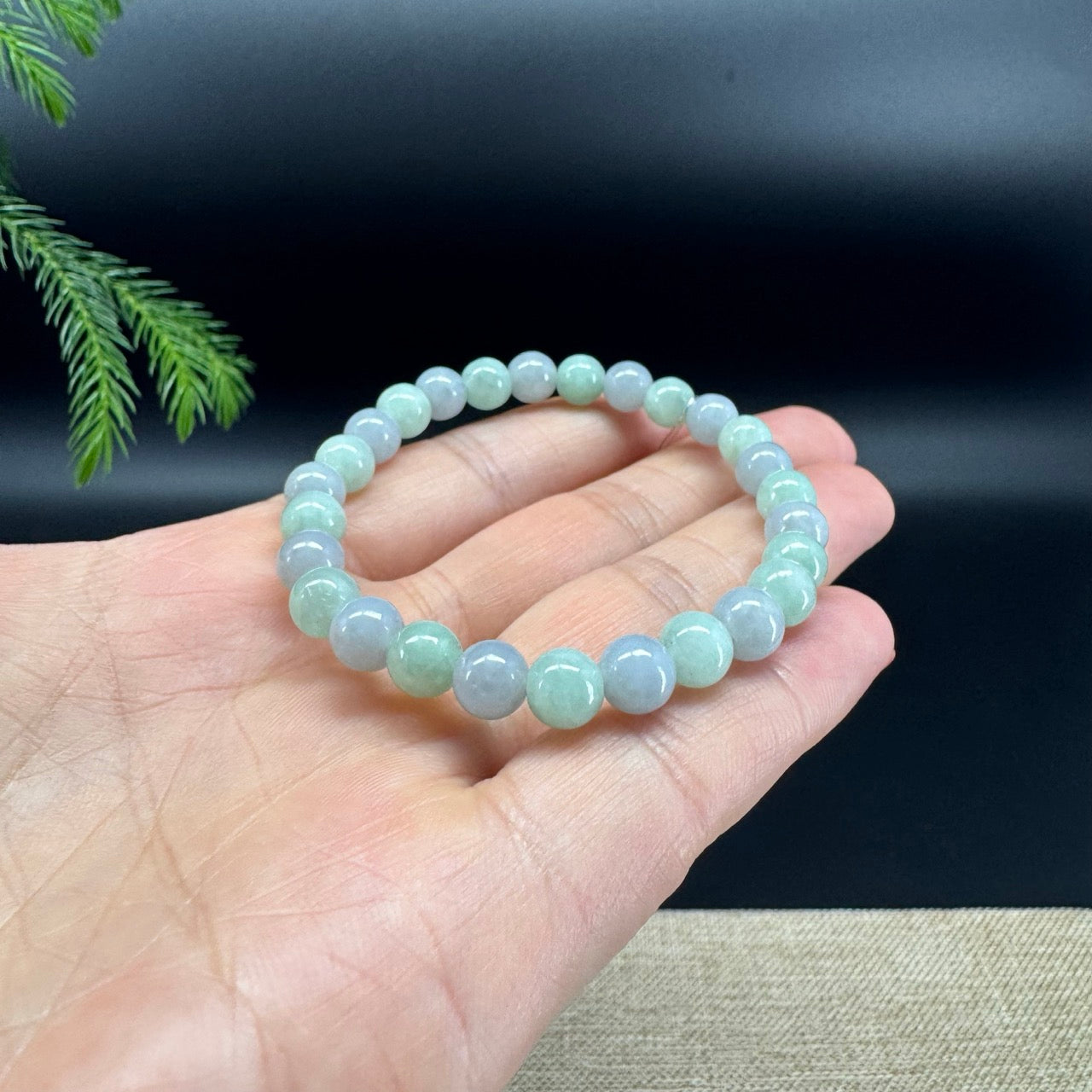 RealJade® Co. Genuine Jadeite Jade Round Light Lavender & Green Beads Bracelet (6.8mm)