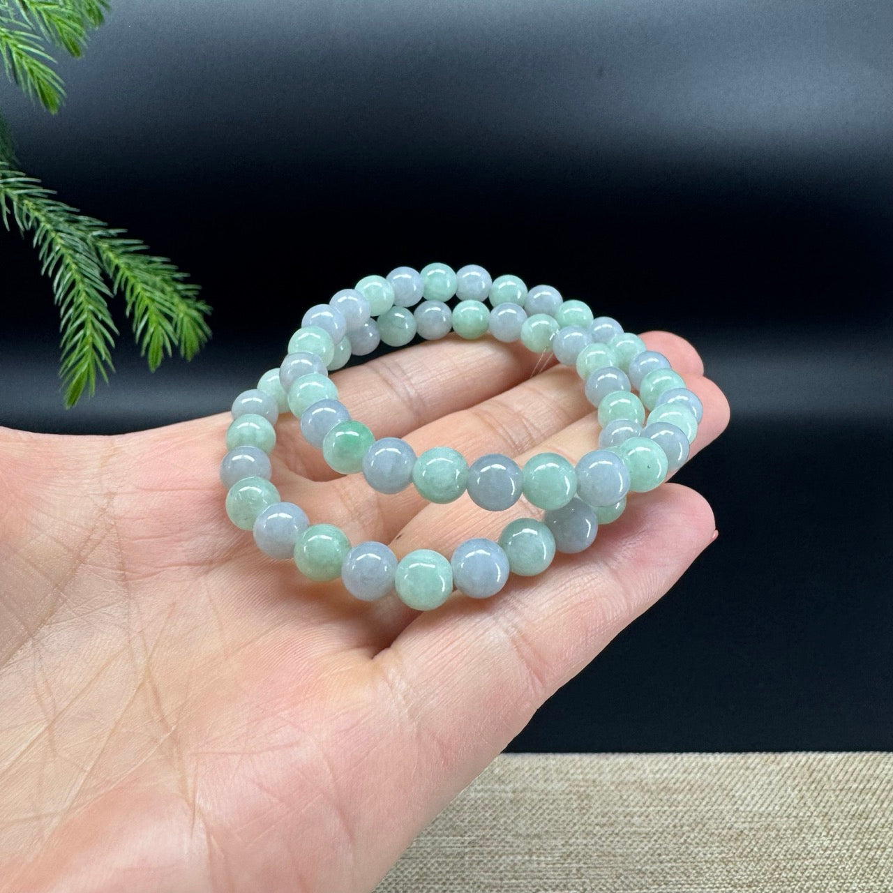 RealJade® Co. Genuine Jadeite Jade Round Light Lavender & Green Beads Bracelet (6.8mm)