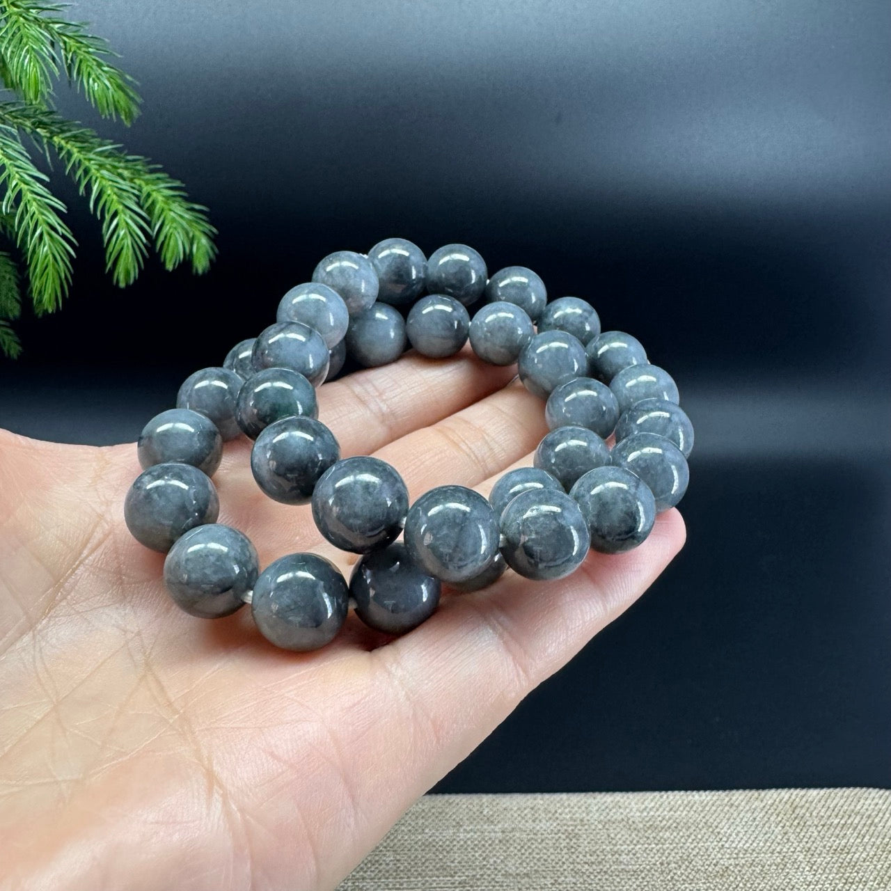 RealJade® Genuine Jadeite Jade Round Wuji Beads Bracelet ( 12.5 mm )