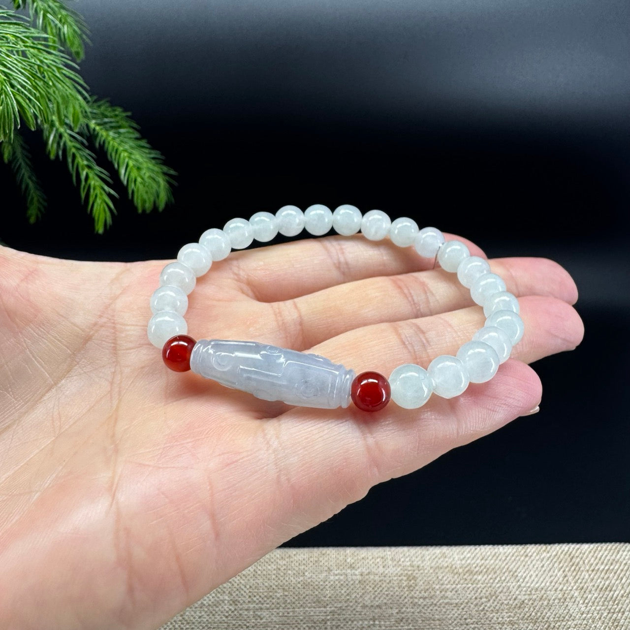 RealJade® Co. Genuine Jadeite Jade Round Light Green Dzi Beads Bracelet (7mm)