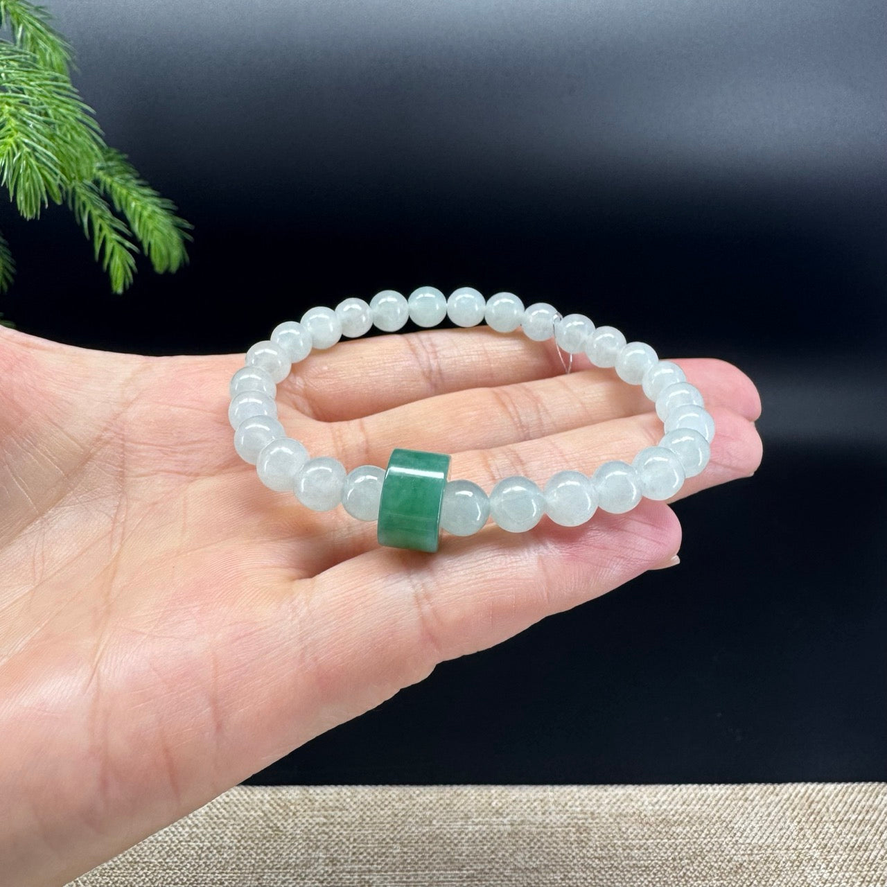 RealJade® Co. Genuine Jadeite Jade Light Green Round & "Lu Lu Tong" Beads Bracelet (7mm)