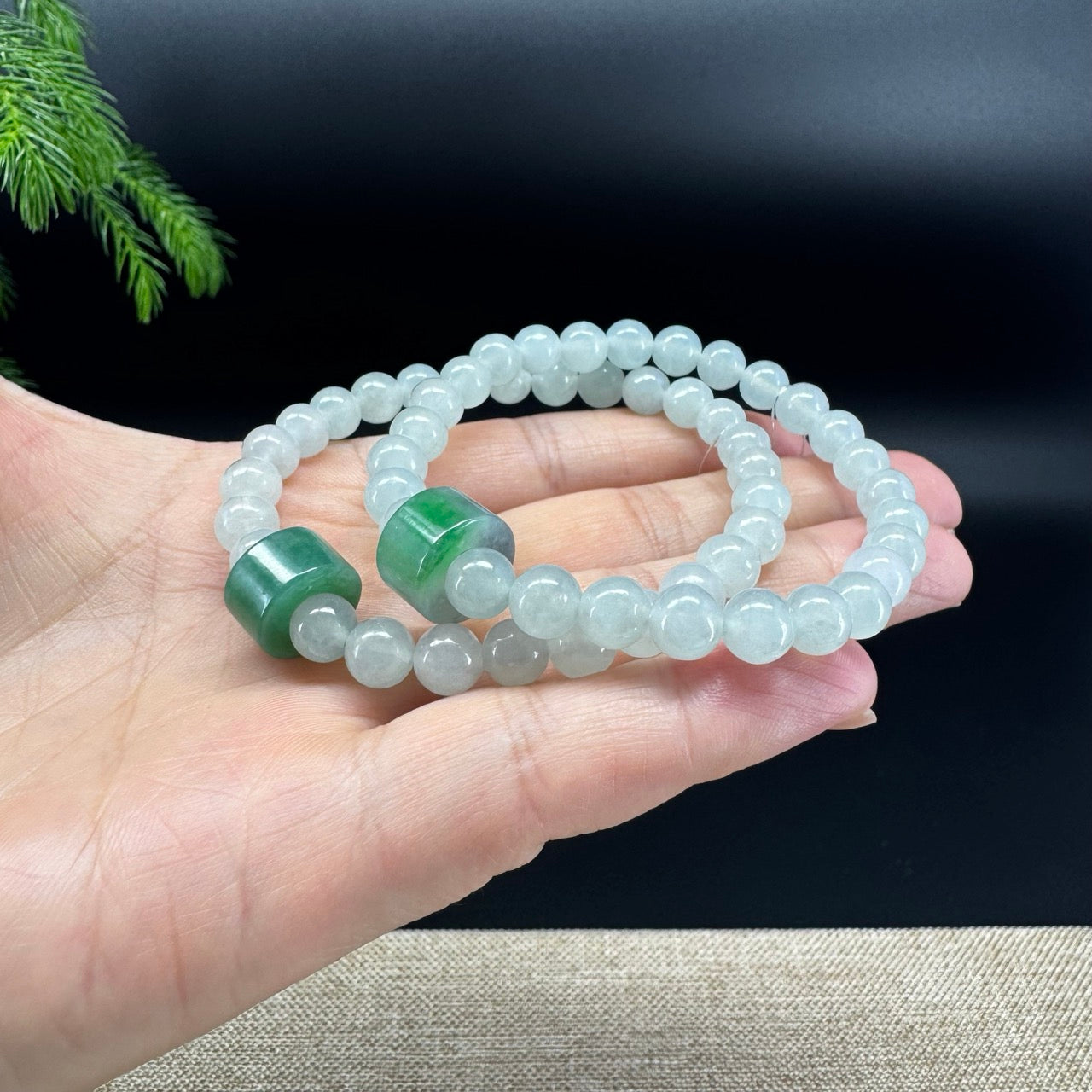RealJade® Co. Genuine Jadeite Jade Light Green Round & "Lu Lu Tong" Beads Bracelet (7mm)