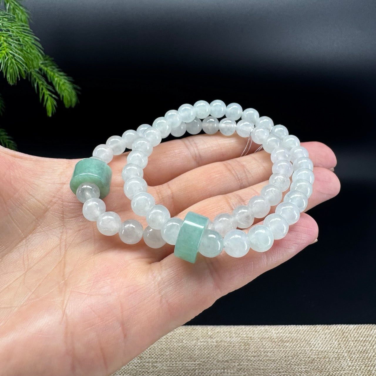 RealJade® Co. Genuine Jadeite Jade Light Green Round & "Lu Lu Tong" Beads Bracelet (7mm)