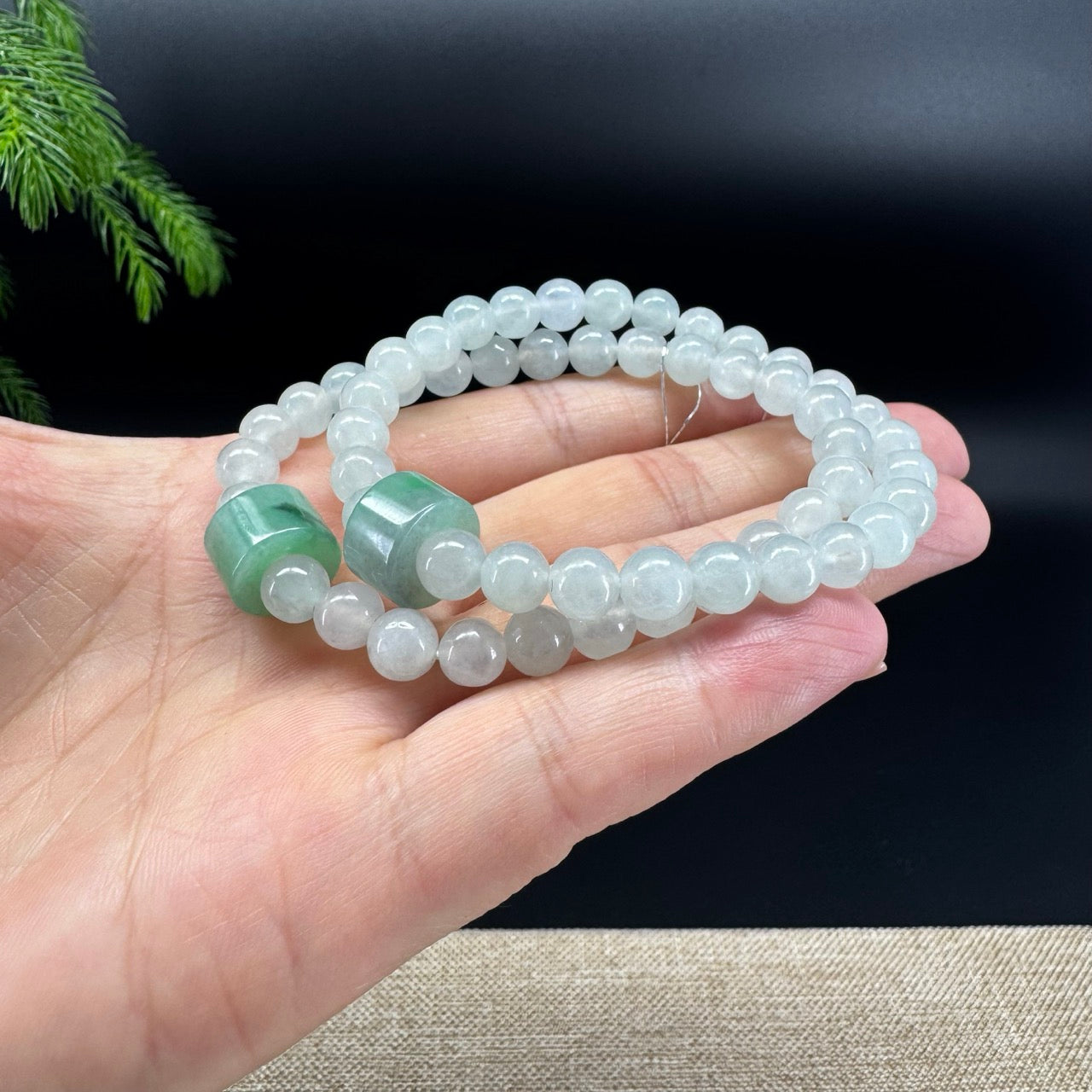RealJade® Co. Genuine Jadeite Jade Light Green Round & "Lu Lu Tong" Beads Bracelet (7mm)