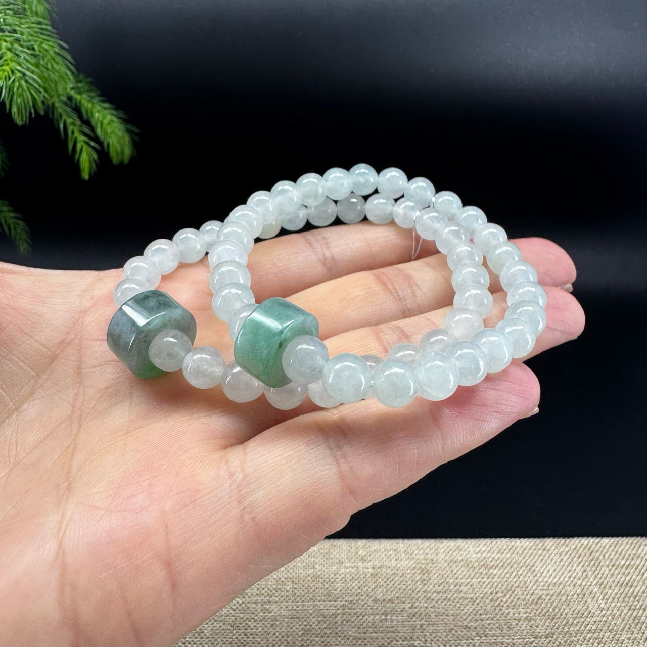 RealJade® Co. Genuine Jadeite Jade Light Green Round & "Lu Lu Tong" Beads Bracelet (7mm)