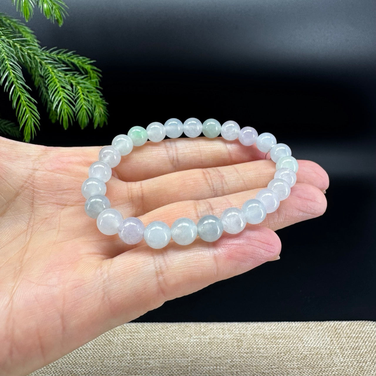 RealJade® Co. Genuine Jadeite Jade Round Icy Multi-Color Beads Bracelet (7.4mm)