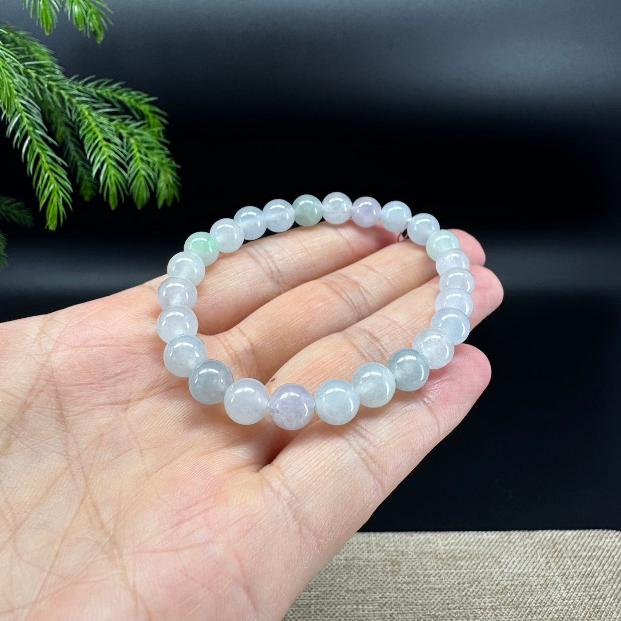 RealJade® Co. Genuine Jadeite Jade Round Icy Multi-Color Beads Bracelet (7.4mm)