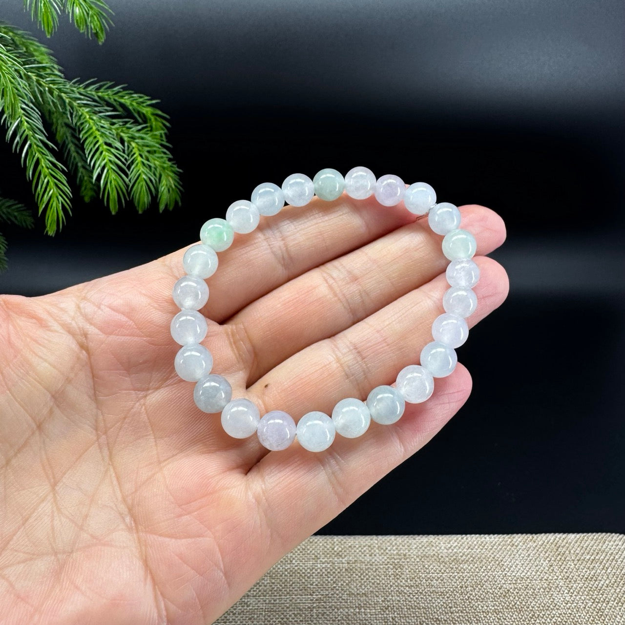 RealJade® Co. Genuine Jadeite Jade Round Icy Multi-Color Beads Bracelet (7.4mm)